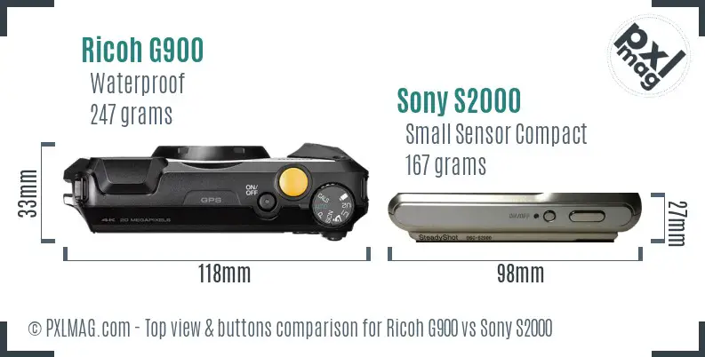 Ricoh G900 vs Sony S2000 top view buttons comparison