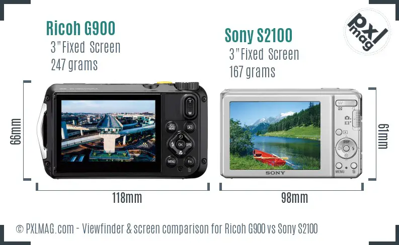 Ricoh G900 vs Sony S2100 Screen and Viewfinder comparison