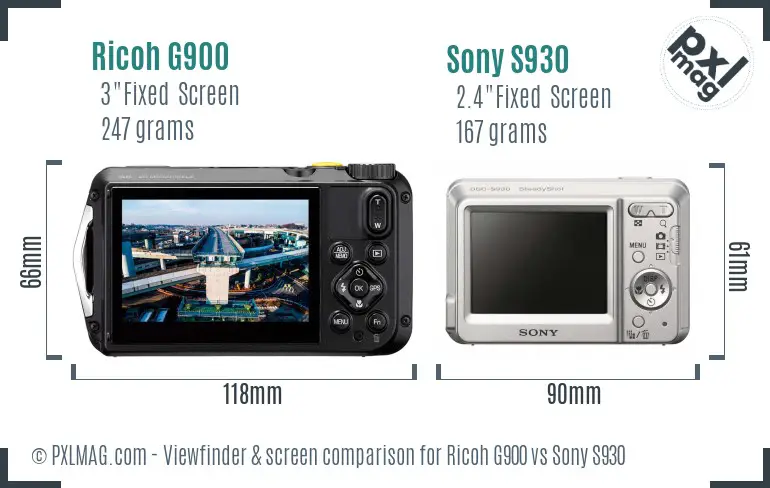 Ricoh G900 vs Sony S930 Screen and Viewfinder comparison