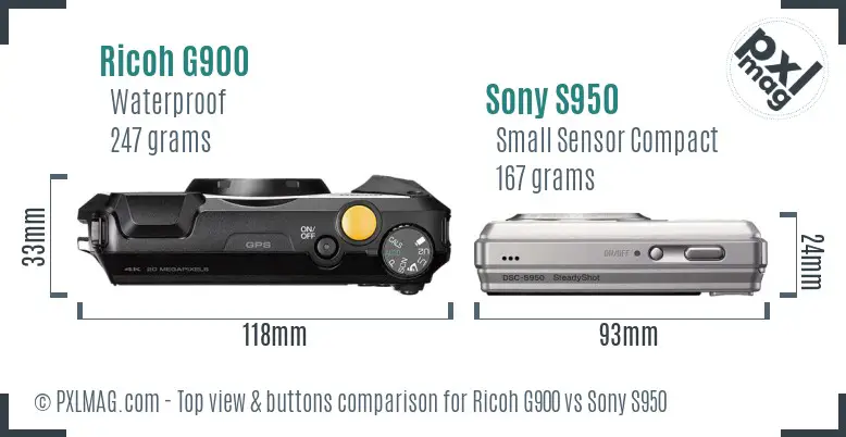 Ricoh G900 vs Sony S950 top view buttons comparison