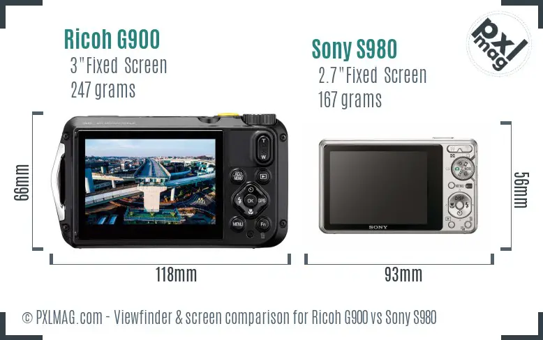 Ricoh G900 vs Sony S980 Screen and Viewfinder comparison