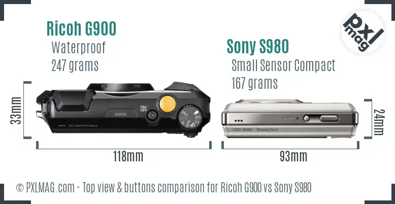 Ricoh G900 vs Sony S980 top view buttons comparison