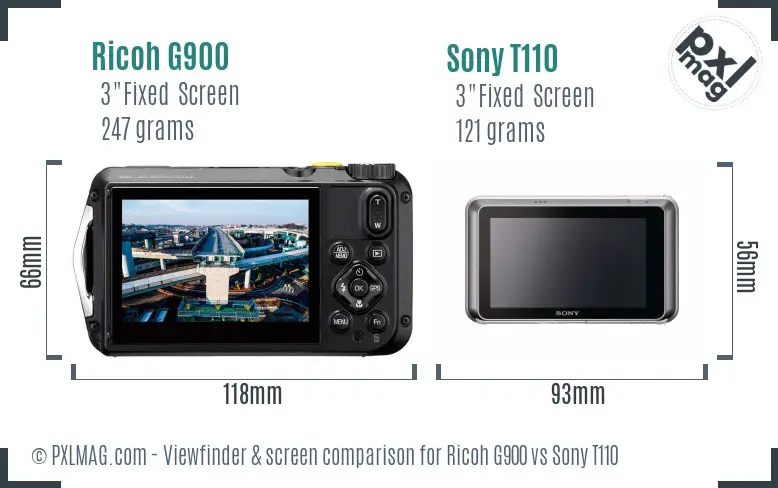 Ricoh G900 vs Sony T110 Screen and Viewfinder comparison