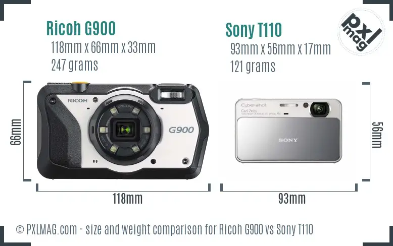 Ricoh G900 vs Sony T110 size comparison