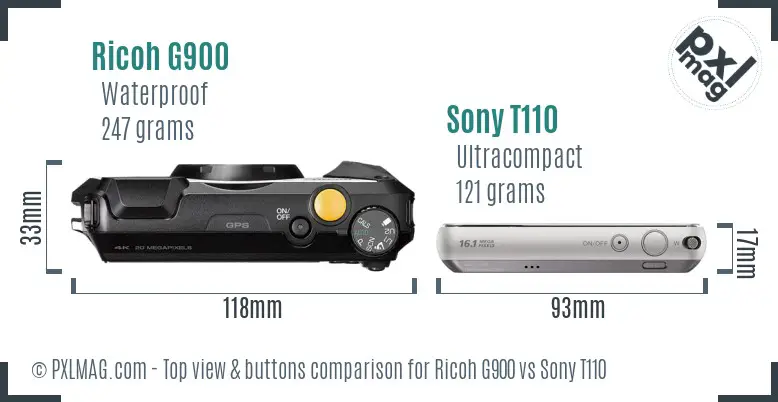 Ricoh G900 vs Sony T110 top view buttons comparison