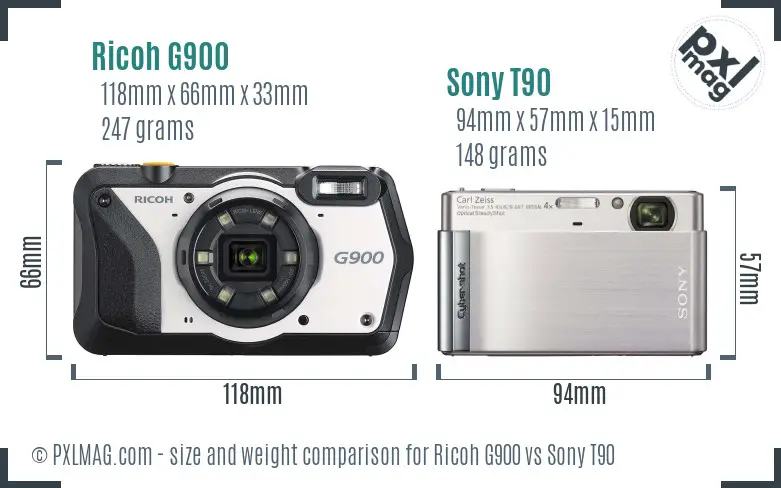 Ricoh G900 vs Sony T90 size comparison