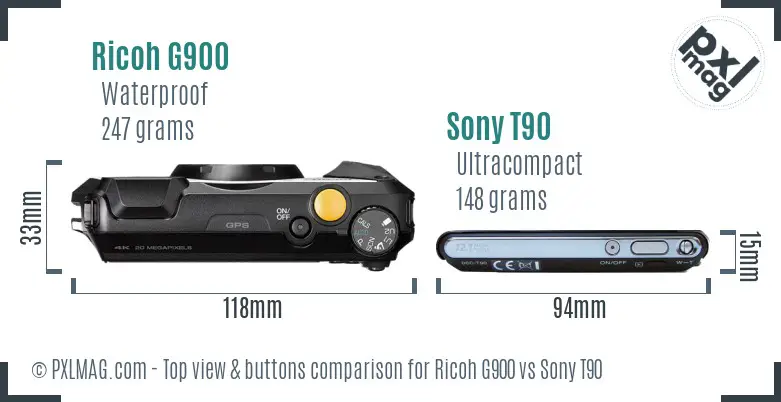 Ricoh G900 vs Sony T90 top view buttons comparison