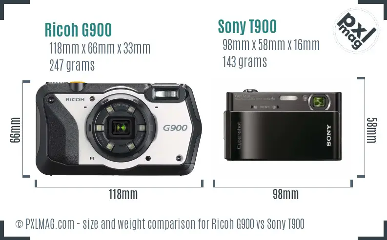 Ricoh G900 vs Sony T900 size comparison