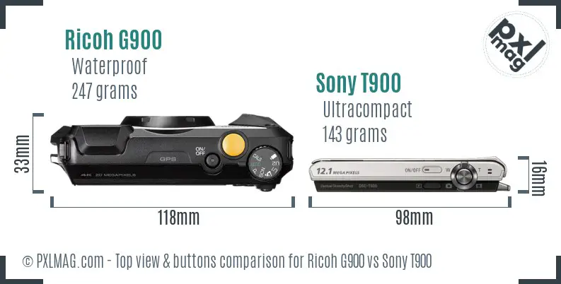 Ricoh G900 vs Sony T900 top view buttons comparison