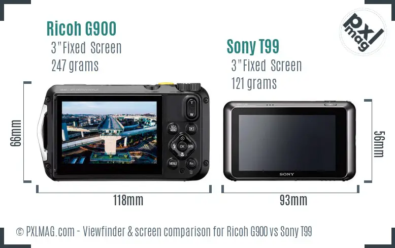 Ricoh G900 vs Sony T99 Screen and Viewfinder comparison