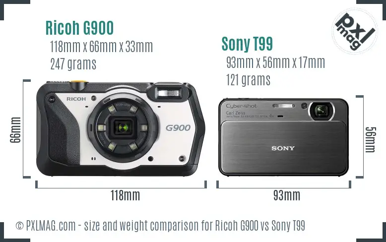Ricoh G900 vs Sony T99 size comparison