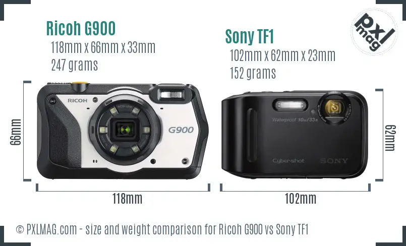 Ricoh G900 vs Sony TF1 size comparison