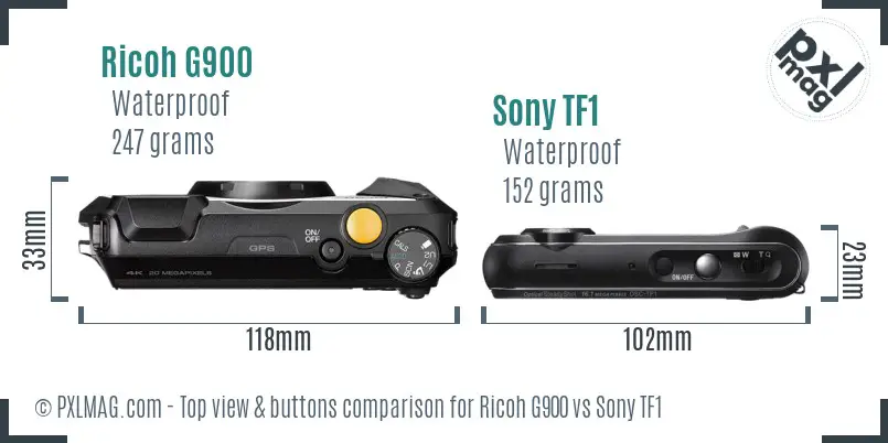 Ricoh G900 vs Sony TF1 top view buttons comparison