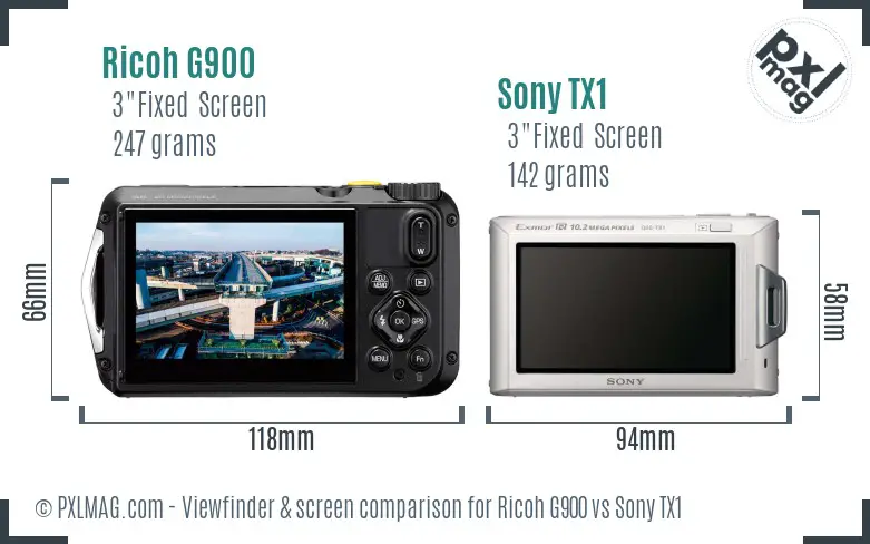 Ricoh G900 vs Sony TX1 Screen and Viewfinder comparison