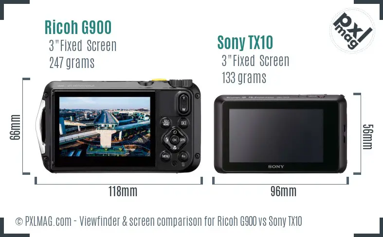 Ricoh G900 vs Sony TX10 Screen and Viewfinder comparison