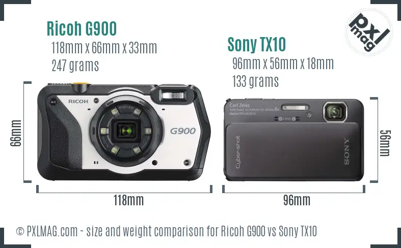 Ricoh G900 vs Sony TX10 size comparison