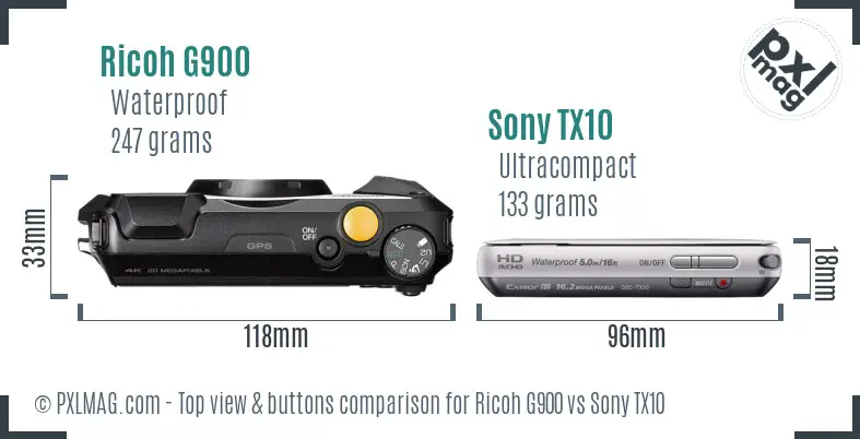 Ricoh G900 vs Sony TX10 top view buttons comparison