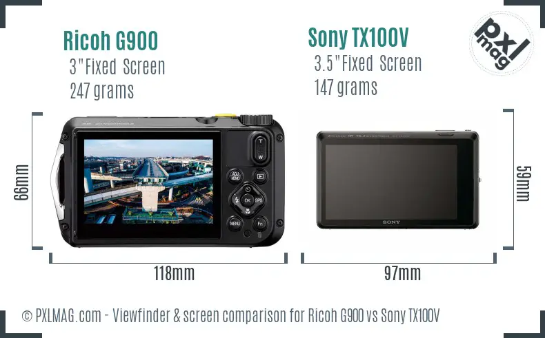 Ricoh G900 vs Sony TX100V Screen and Viewfinder comparison