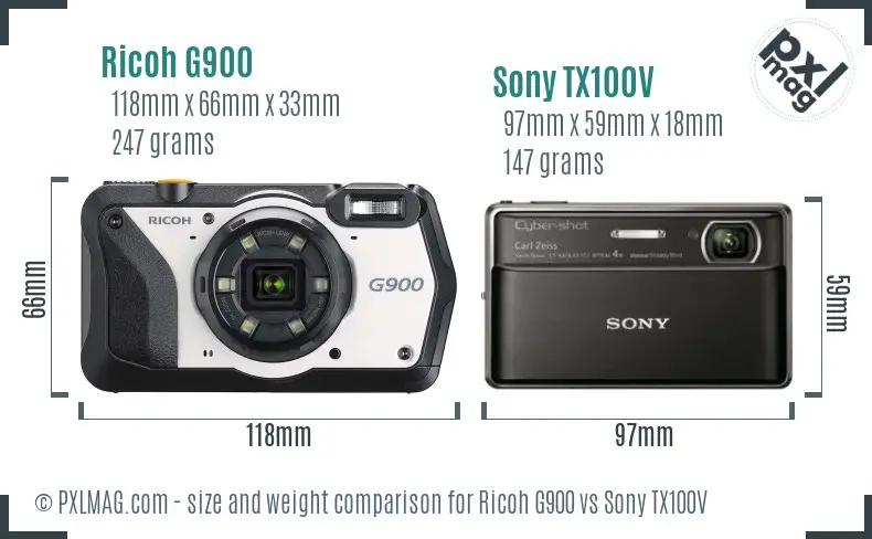 Ricoh G900 vs Sony TX100V size comparison