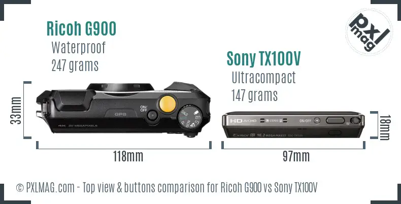 Ricoh G900 vs Sony TX100V top view buttons comparison