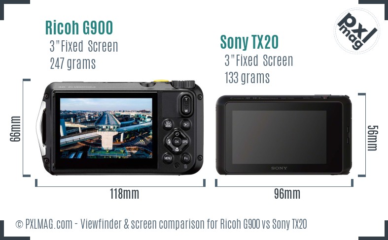 Ricoh G900 vs Sony TX20 Screen and Viewfinder comparison