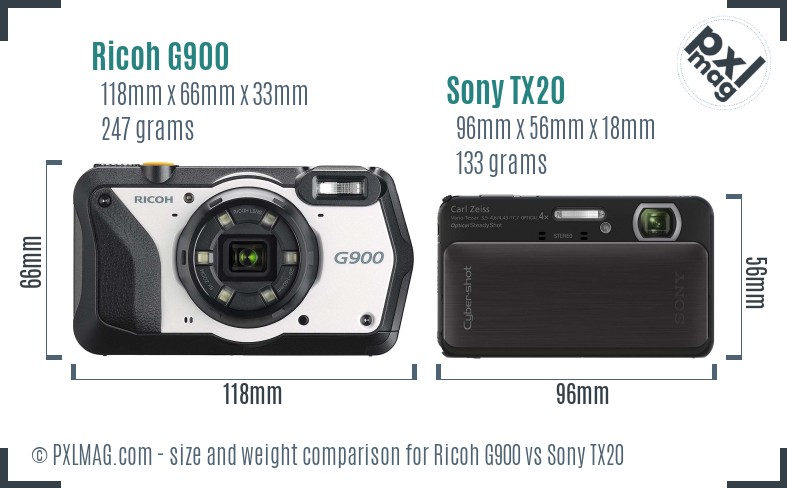 Ricoh G900 vs Sony TX20 size comparison