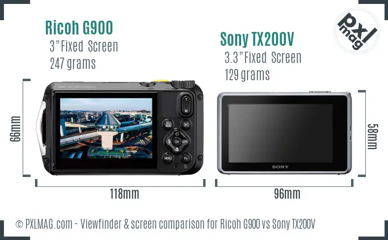 Ricoh G900 vs Sony TX200V Screen and Viewfinder comparison