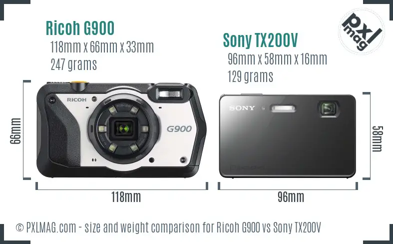 Ricoh G900 vs Sony TX200V size comparison