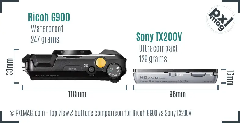 Ricoh G900 vs Sony TX200V top view buttons comparison