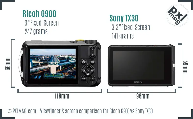 Ricoh G900 vs Sony TX30 Screen and Viewfinder comparison