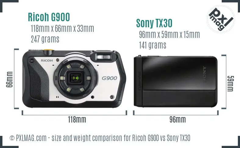 Ricoh G900 vs Sony TX30 size comparison