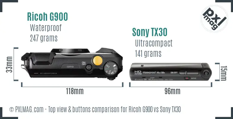 Ricoh G900 vs Sony TX30 top view buttons comparison