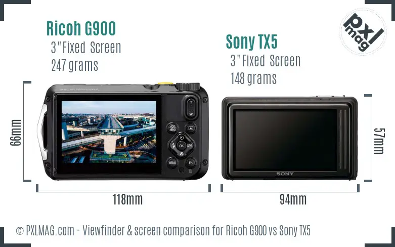 Ricoh G900 vs Sony TX5 Screen and Viewfinder comparison