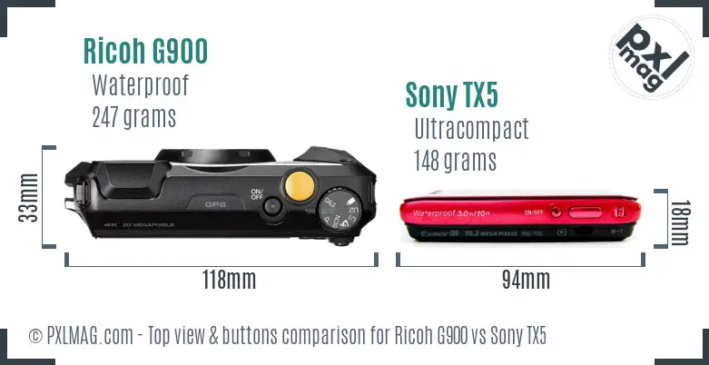 Ricoh G900 vs Sony TX5 top view buttons comparison