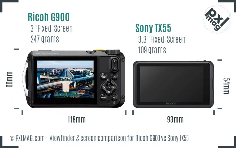 Ricoh G900 vs Sony TX55 Screen and Viewfinder comparison