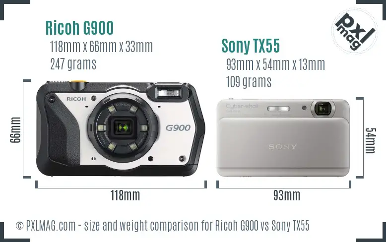 Ricoh G900 vs Sony TX55 size comparison