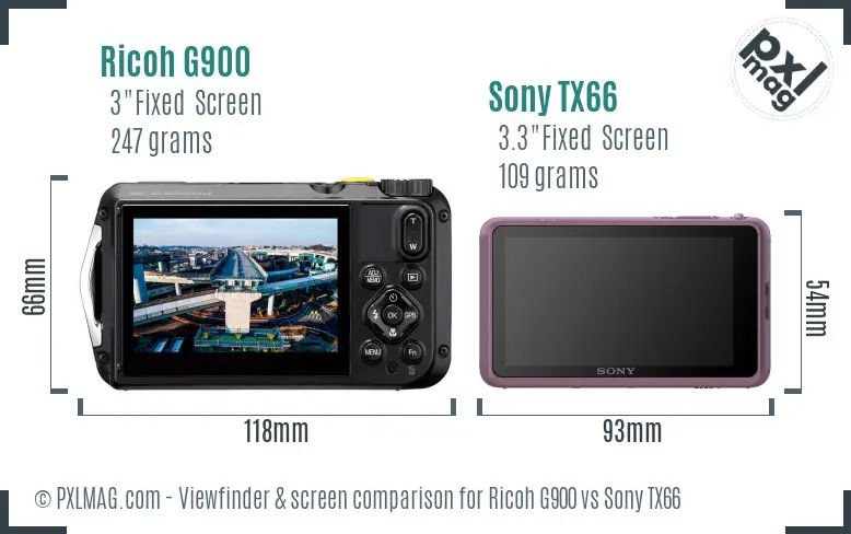 Ricoh G900 vs Sony TX66 Screen and Viewfinder comparison
