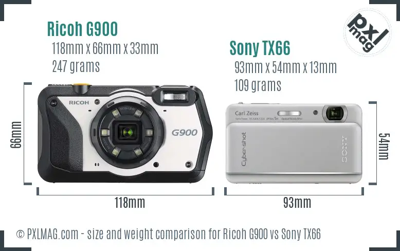 Ricoh G900 vs Sony TX66 size comparison