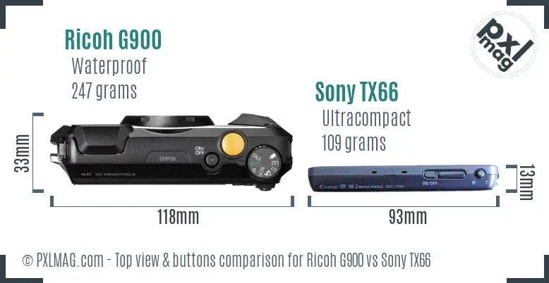 Ricoh G900 vs Sony TX66 top view buttons comparison