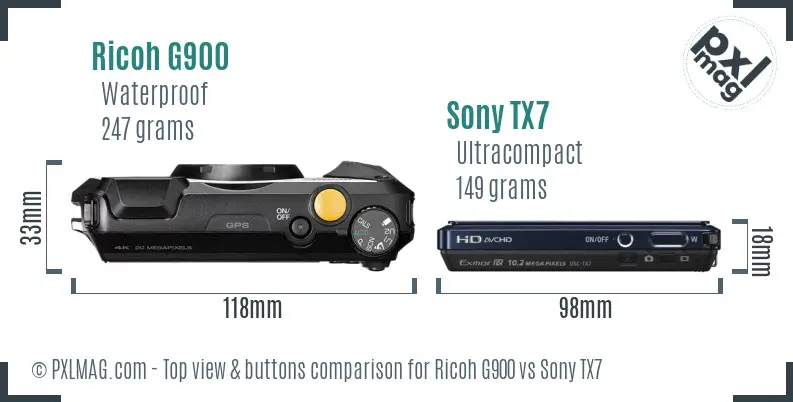 Ricoh G900 vs Sony TX7 top view buttons comparison