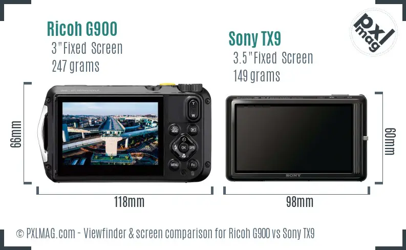 Ricoh G900 vs Sony TX9 Screen and Viewfinder comparison