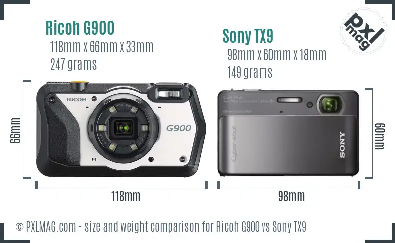 Ricoh G900 vs Sony TX9 size comparison