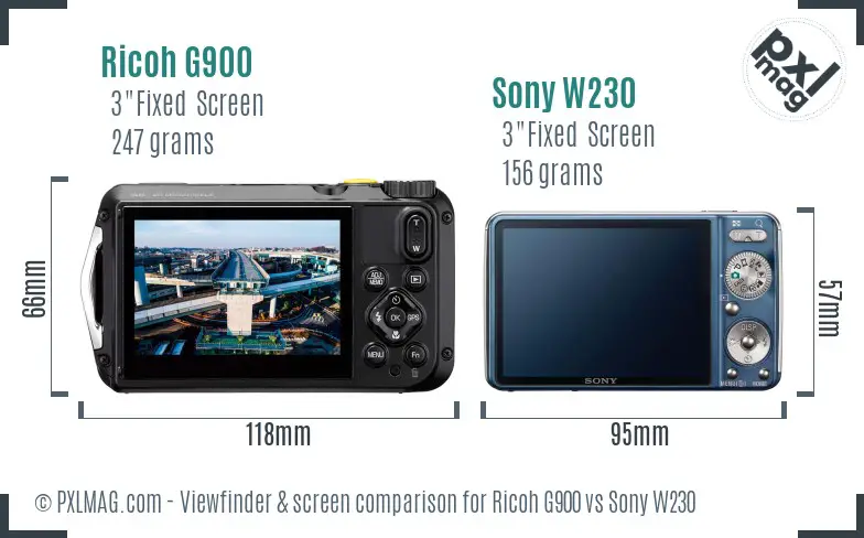 Ricoh G900 vs Sony W230 Screen and Viewfinder comparison