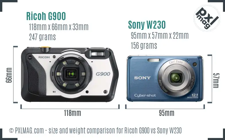 Ricoh G900 vs Sony W230 size comparison