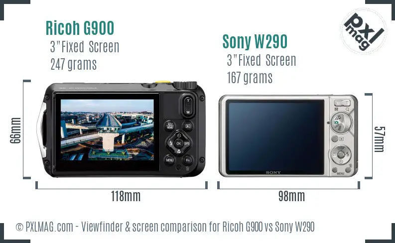 Ricoh G900 vs Sony W290 Screen and Viewfinder comparison