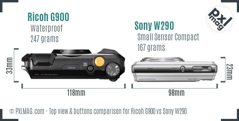 Ricoh G900 vs Sony W290 top view buttons comparison