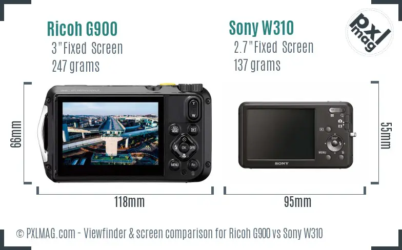 Ricoh G900 vs Sony W310 Screen and Viewfinder comparison