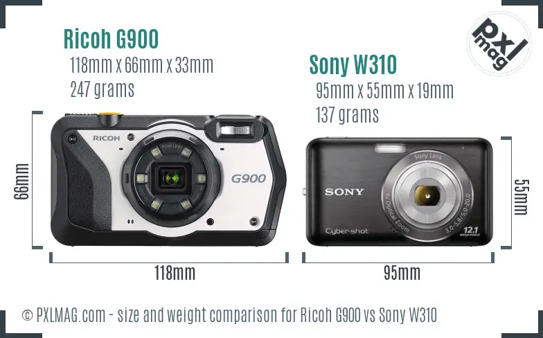 Ricoh G900 vs Sony W310 size comparison