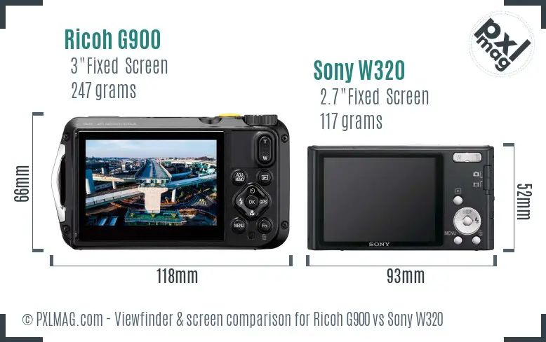 Ricoh G900 vs Sony W320 Screen and Viewfinder comparison