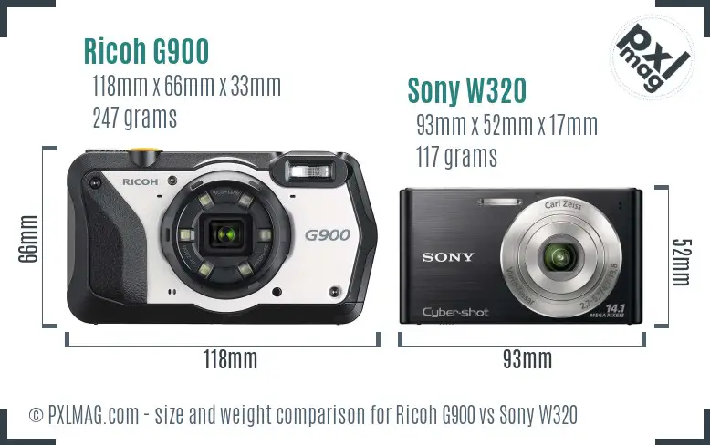 Ricoh G900 vs Sony W320 size comparison